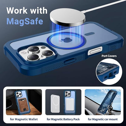 jaroco Magnetic for iPhone 16 Pro Case, [Compatible with MagSafe][Military Grade Drop Protection][Heavy Duty Protection][Non-Slip][Shockproof] 2-Layer Durable Bumper Phone Case 6.3''-Deep Blue