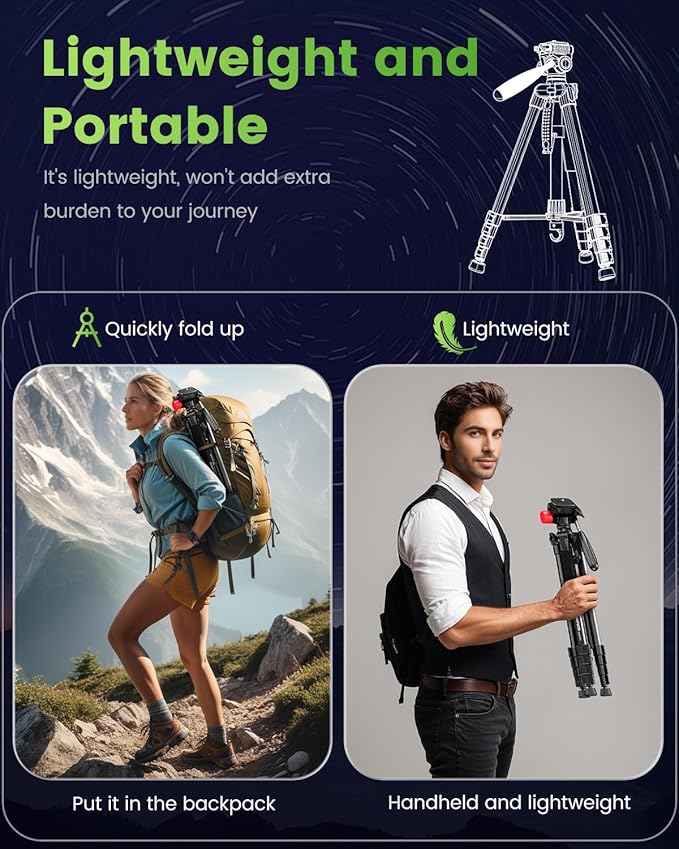 CAMBOFOTO 74"-Camera-Tripod, Porfessional Aluminum Heavy Duty Tripod Stand for Mirrorless Camera/DSLR/Cell Phone/Camcorder, with Holder and Travel Bag