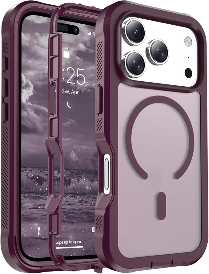 jaroco Magnetic for iPhone 17 Pro Case, [Compatible with MagSafe][Military Grade Drop Protection][Heavy Duty Protection][Non-Slip][Shockproof] 2-Layer Durable Bumper Phone Casee 6.3''-Wine Red