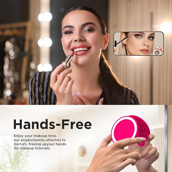 Magnetic Suction Cup Phone Mount, Compatible with MagSafe, Silicone Octo Cup Buddy Sticky Grip Holder for iPhone and Android, Removable Hands-Free Phone Stand Selfie/Video for TikTok, Neon Pink