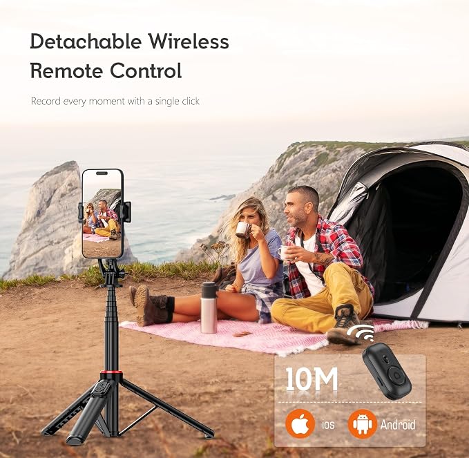 51" Cell Phone Selfie Stick Tripod, with Wireless Remote, Portable, Retractable, Aluminum Alloy, for iPhone, Samsung and Other Smartphones