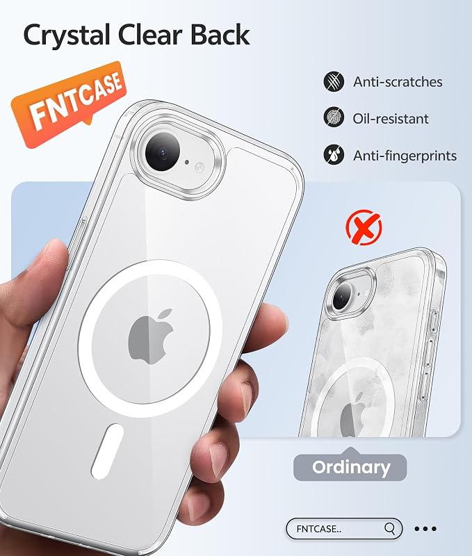 FNTCASE for iPhone 17e/ iPhone 16e Case, Fit for Magsafe, Screen Protector | Anti Yellowing Magnetic Back, 14FT Military Grade Drop Protection, Shockproof Protective Phone Cover, Transparent