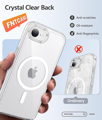 FNTCASE for iPhone 17e/ iPhone 16e Case, Fit for Magsafe, Screen Protector | Anti Yellowing Magnetic Back, 14FT Military Grade Drop Protection, Shockproof Protective Phone Cover, Transparent