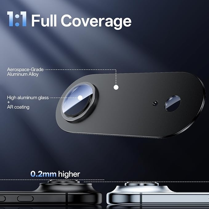 Camera Lens Protector for iPhone Air 6.5"（2025）-Single Piece,Ultra Thin Aluminum Alloy Frame,9H Dual-Strength Glass with 99% AR Light Transmittance,Case Friendly, Black