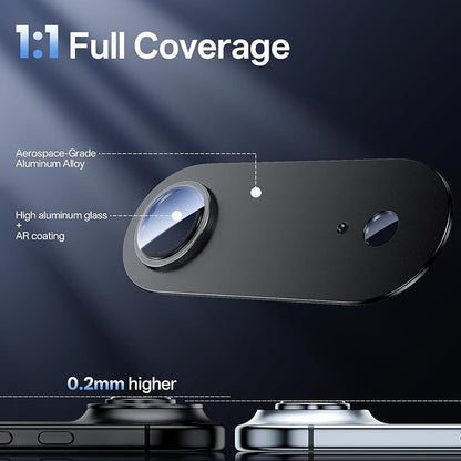 Camera Lens Protector for iPhone Air 6.5"（2025）-Single Piece,Ultra Thin Aluminum Alloy Frame,9H Dual-Strength Glass with 99% AR Light Transmittance,Case Friendly, Black