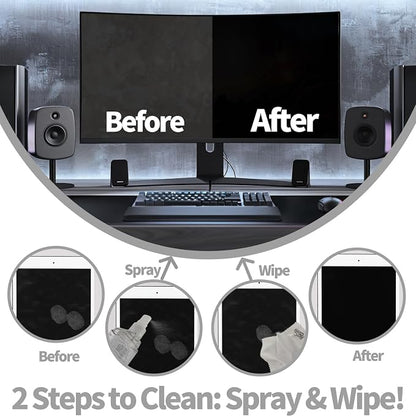 Laptop Screen Cleaner Kit: Phone Touchscreen Mist Spray and Cloth Wipes 2-Pack Grey, Hatstart Tablet Cleaning Kit for Car Display Computer TV PC Eyeglass, Compatible with iPhone, iPad, MacBook Pro
