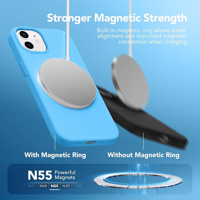 GONEZ Magnetic for iPhone 12 Case / 12 Pro Case, Compatible with MagSafe, [Screen Protector + Camera Lens Protector], Silicone Shockproof Anti-Scratch Protective Phone Case 6.1 inch, Wave Blue