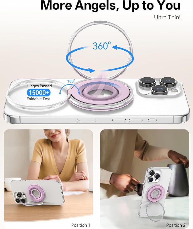 [2025 Upgrade] Magnetic Phone Grip for MagSafe, 360° Rotation Phone Ring Grip Stand, Finger Kickstand Two-Sided Magnet Compatible with iPhone 17/16/15/14/13/12/11 Pro/Max MagSafe Accessories