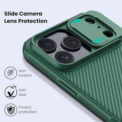 Nillkin for iPhone 17 Pro Case with Slide Camera Cover, Thin Slim Fit, Shockproof Protective, Protector Privacy, Phone Case iPhone 17 Pro Camera Lens Protector 6.3 inch, Green