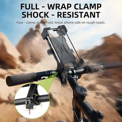 ROCKBROS Bike Phone Holder, Motorcycle Phone Mount, Anti-Shake Cell Phone Holder, 360° Adjustable for iPhone 16, 15 Pro Max/Plus, S9, S10 and More 4.7" to 7" Smartphones，Green