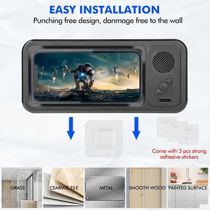 Wireless Bluetooth Speaker for Bathroom , Shower Phone Holder Speaker , Waterproof 360 Rotation Viewable Shower Phone Case Speakers for Bathroom Wall Mirro Compatible with iPhone, Galaxy(Black)