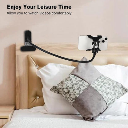 Gooseneck Phone Holder for Bed, [Upgrade Metal Stable] Flexible Gooseneck Long Arm Phone Mount for Desk with 360° Adjustable Clamp Clip Overhead Bedside Phone Stand, for All 4-7” Cellphone