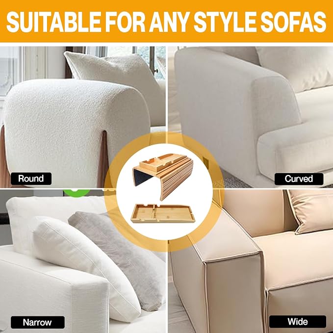 Couch Cup Holder | Couch Caddy with Detachable Couch Cup Holder Tray | Anti-Slip Foldable Sofa Table Tray - Cup Holder Tray for Drinks Cup Cellphone Remote Snacks