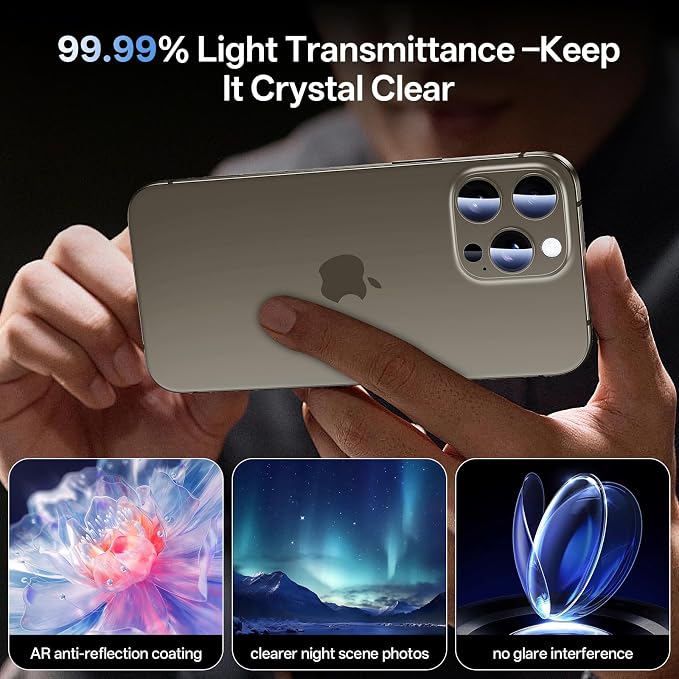 Camera Lens Protector for iPhone 16 Pro Max/iPhone 16 Pro-Single Piece,Ultra Thin Aluminum Alloy Frame,9H Dual-Strength Glass with 99% AR Light Transmittanc,Case Friendly, Grey Titanium
