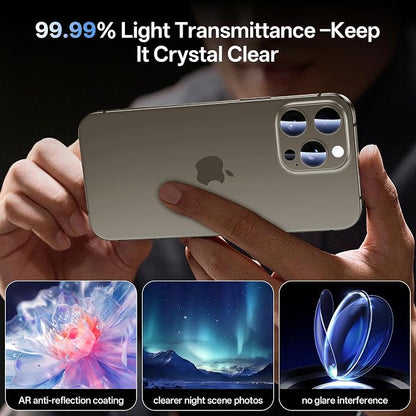 Camera Lens Protector for iPhone 16 Pro Max/iPhone 16 Pro-Single Piece,Ultra Thin Aluminum Alloy Frame,9H Dual-Strength Glass with 99% AR Light Transmittanc,Case Friendly, Grey Titanium