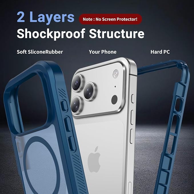 jaroco Magnetic for iPhone 17 Pro Max Case, [Compatible with MagSafe][Military Grade Drop Protection][Heavy Duty Protection][Non-Slip][Shockproof] 2-Layer Durable Bumper Phone Case 6.9''-Deep Blue