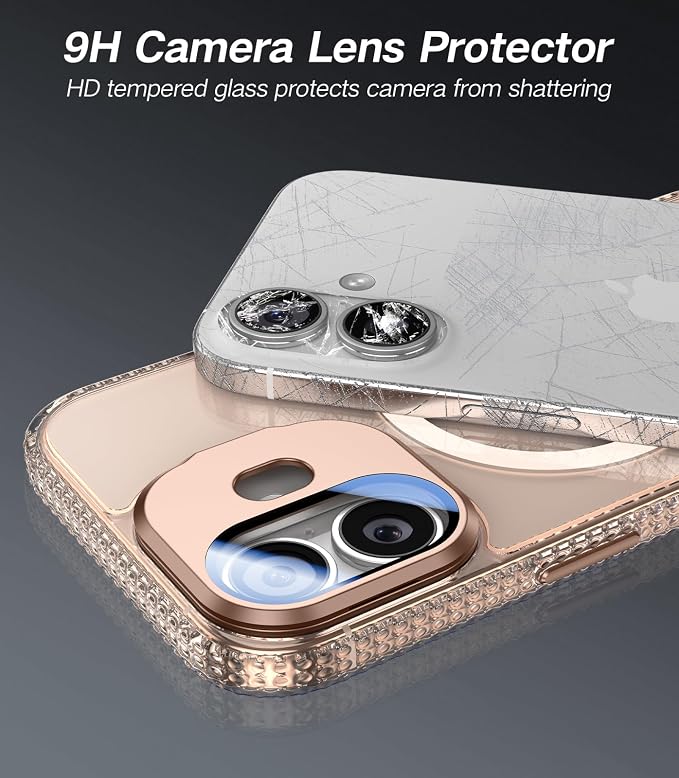 [Upgraded] for iPhone 16 Case with Camera Cover Stand [Fit for MagSafe][9H Camera Lens Protector] Mil-Grade Protection Transparent Magnetic iPhone 16 Phone Case, Clear Gold