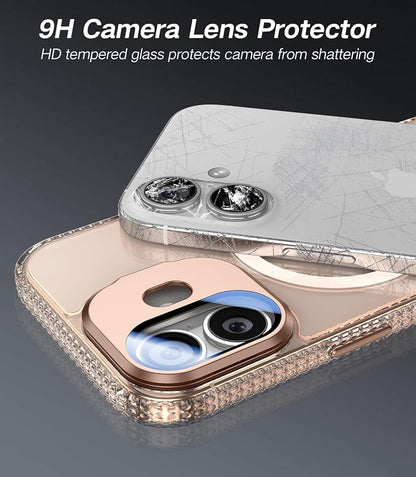 [Upgraded] for iPhone 16 Case with Camera Cover Stand [Fit for MagSafe][9H Camera Lens Protector] Mil-Grade Protection Transparent Magnetic iPhone 16 Phone Case, Clear Gold