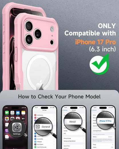 seacosmo for iPhone 17 Pro Case, Full Body Bumper with Built-in Tempered Glass Screen Protector and Camera Lens Protection, Compatible with MagSafe, Shockproof 17 Pro Phone Case, 6.9", Pink