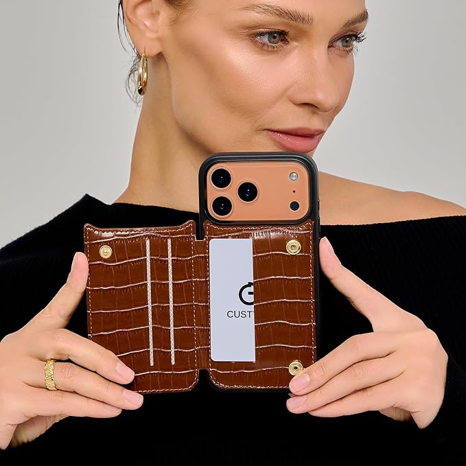 CUSTYPE Compatible with iPhone 17 Pro Wallet Case with Card Holder,180°Ring Holder Kickstand Card Slots Case,PU Leather Protective Case for iPhone 17 Pro 6.3inch-Brown