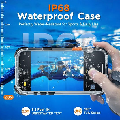 WIFORT for iPhone 16 Pro Waterproof Case, [IP68 Underwater] [Blue Light Filter Lens] [15FT Military Shockproof], Fit for Magsafe Full Body Magnetic Frosted Phone Case with Lanyard, 6.3" Black