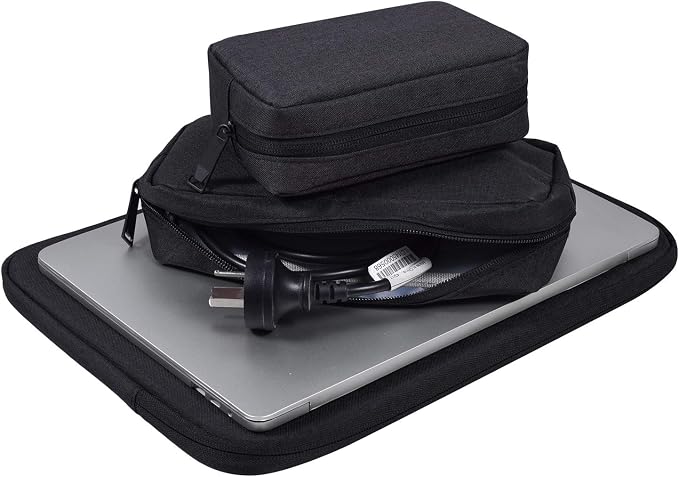 dealcase Canvas Waterproof Universal Electronic Accessories Organizer for Power Bank,Charging Cords,Chargers,Mouse,USB Cable,Earphones and More Out-going, Business Travel Gadget Bag,Black(Small+Big)