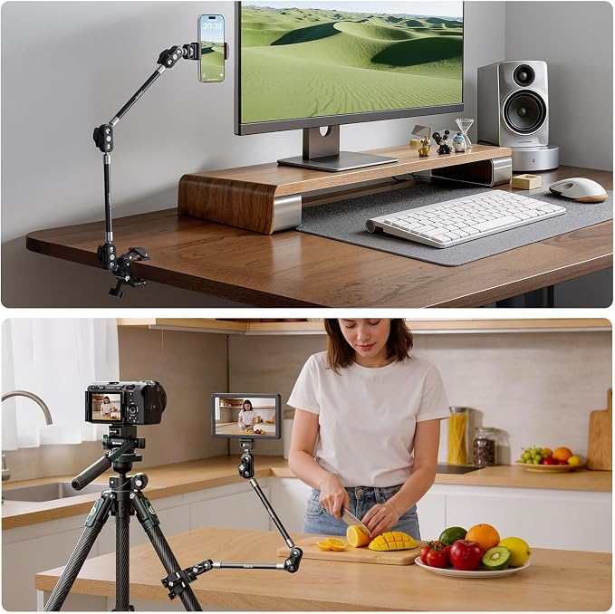 ULANZI 22'' CO78 Magic Arm w Desk C Clamp, Camera Mount Articulating Friction Arm w Super Clamp, 1/4" & ARRI Pins, Overhead Phone Mount Holder Stand, 1kg f Phone & Action Cam, Video Light