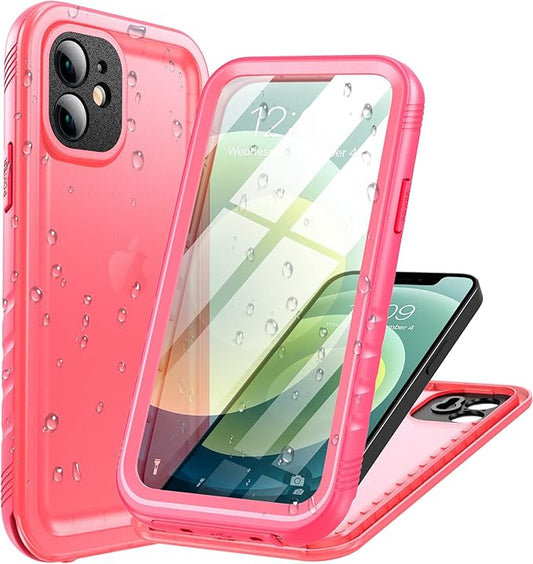Cozycase Compatible with iPhone 12 Mini Waterproof Case - Full Body Rugged Dustproof Shockproof Case with Built-in Screen Protective Case for iPhone 12 Mini 5.4 inch (Pink)