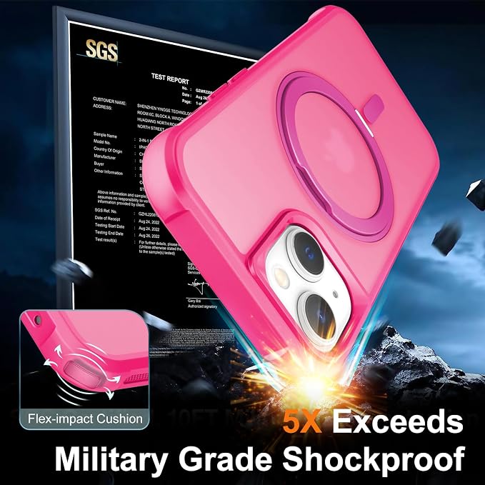360° Magnetic Swivel Ring for iPhone 15 case, Built-in Metal Stand and Ring Holder, Magsafe Compatible, Military Grade Protection, Shock Resistant - Rose Pink