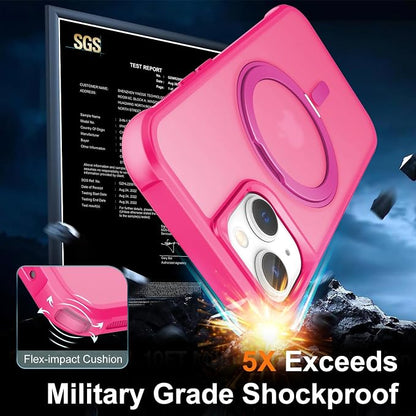 360° Magnetic Swivel Ring for iPhone 15 case, Built-in Metal Stand and Ring Holder, Magsafe Compatible, Military Grade Protection, Shock Resistant - Rose Pink