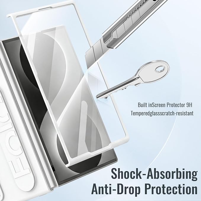 for Samsung Galaxy Z Fold 8 Case with Wristband Stand, Built-in Screen & Lens Protection Shockproof Full Body Drop Fall Protection.(White)