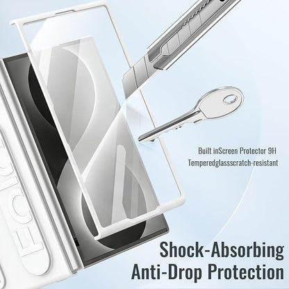 for Samsung Galaxy Z Fold 8 Case with Wristband Stand, Built-in Screen & Lens Protection Shockproof Full Body Drop Fall Protection.(White)