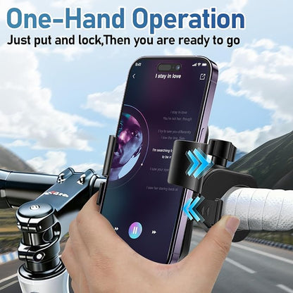 Motorcycle Phone Mount, Bike Bicycle Mount Handlebar Cell Phone Clamp Ebike Scooter Phone Clip for iPhone 16 Pro Max/Plus, 15 Pro Max, S10, S20, More 4.7" to 6.8" Smartphones