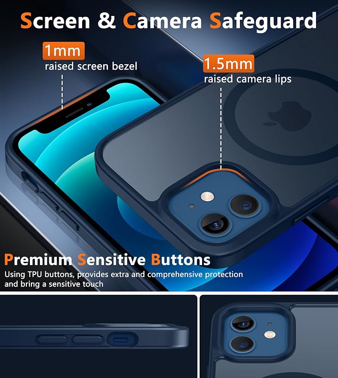 FNTCASE for iPhone 12 Phone Case: for iPhone 12 Pro Magnetic Matte Textured Military Grade Drop Protection Translucent Cell Cover - Slim Durable Shockproof Protective Bumper