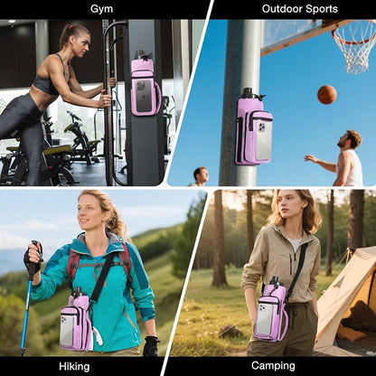 MoKo Magnetic Gym Bag, Magnetic Water Bottle Holder with Clear Phone Pouch, Built-in 4 Magnets Fitness Bag for Men and Women Compatible with Most Water Bottles, Gym Accessories Gifts, Purple