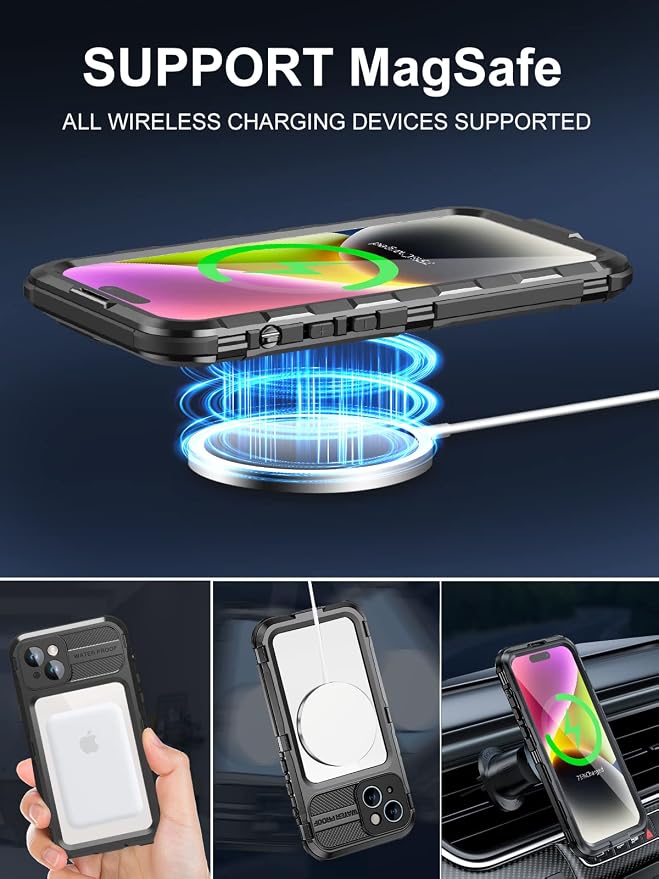 WIFORT for iPhone 14 Plus Waterproof Case - Built-in [Screen Protector][IP68 Water Proof][14FT Military Grade Shockproof], Rugged Metal Full Body Aluminum Protective Drop Protection Cover, 6.7" Black