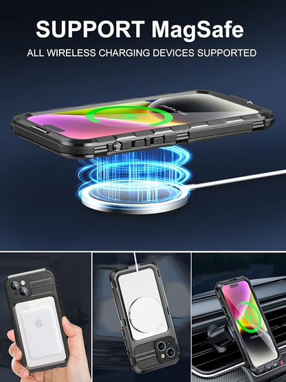 WIFORT for iPhone 14 Plus Waterproof Case - Built-in [Screen Protector][IP68 Water Proof][14FT Military Grade Shockproof], Rugged Metal Full Body Aluminum Protective Drop Protection Cover, 6.7" Black