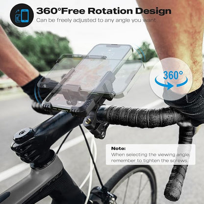 New Upgraded Bike Phone Mount Holder Two Connectors Quickly Lock and Release,360°Rotatable Bicycle Motorcycle Scooter Accessories Handlebar Phone Clip for 4.0"-7.0" Smartphone (Black)
