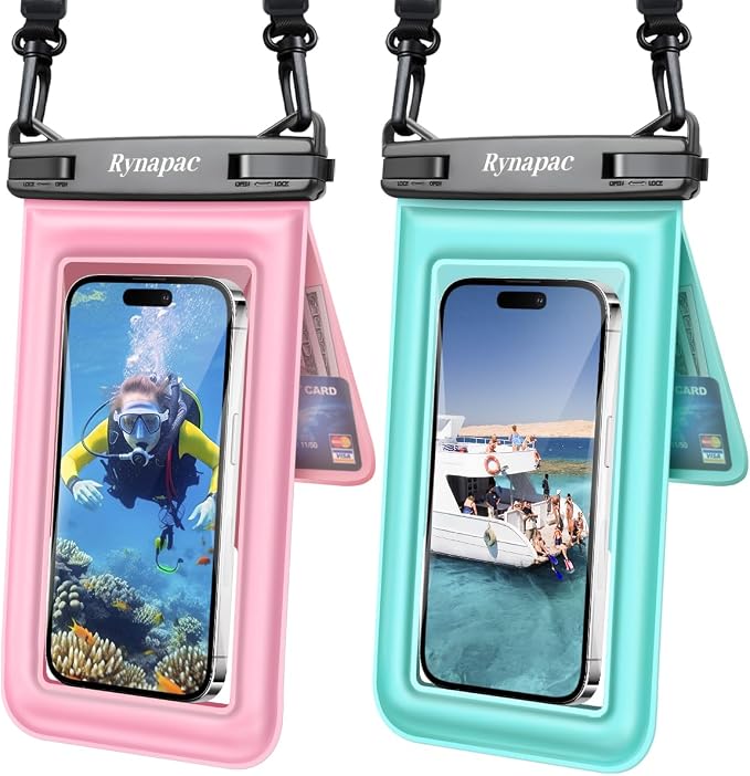 [Up to 8.5''] Floating Waterproof Phone Pouch 2 Pack, IPX8 Double Space Waterproof Phone Case with Lanyard for iPhone 17 16 15 Pro Max, Galaxy S26 Ultra, Cellphone Dry Bag Beach Cruise Ship Essentials