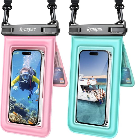 [Up to 8.5''] Floating Waterproof Phone Pouch 2 Pack, IPX8 Double Space Waterproof Phone Case with Lanyard for iPhone 17 16 15 Pro Max, Galaxy S26 Ultra, Cellphone Dry Bag Beach Cruise Ship Essentials