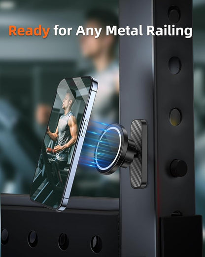 Dual Magnetic Phone Holder for Gym – 360° Rotating Gym Phone Mount Holder for MagSafe, Strong Magnets Cell Phone Holder Compatible with iPhone 16/15/14/13/12 Series Hands-Free Videos(921001)