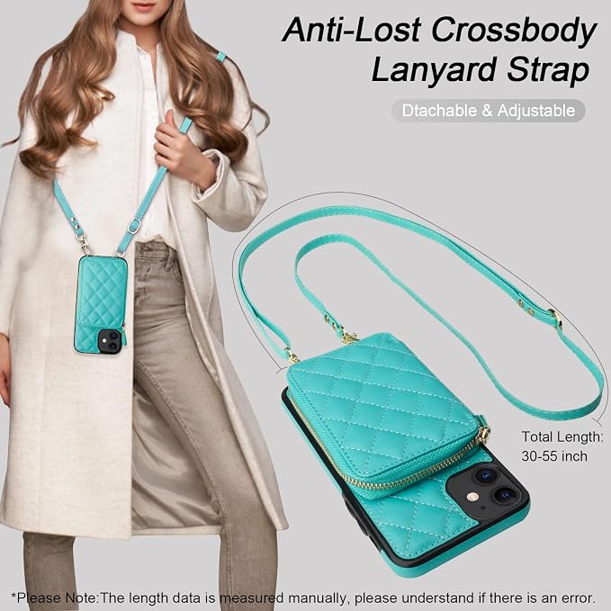 Bocasal Crossbody Wallet Case for iPhone 11, RFID Blocking PU Leather Zipper Handbag Purse Flip Cover, Kickstand Folio Case with Card Slots Holder Wrist Strap Lanyard 6.1 Inch (Mint Green)