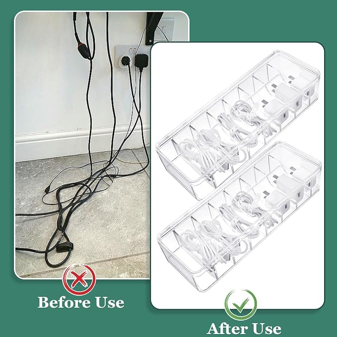 ProSuites Cable Organizer Box with Lid, 3 Pcs Clear Cord Storage Organizer with 30 Cable Ties 62 Cable Labels, Charger Organizer for Office Desk Drawer Organizers and Accessories