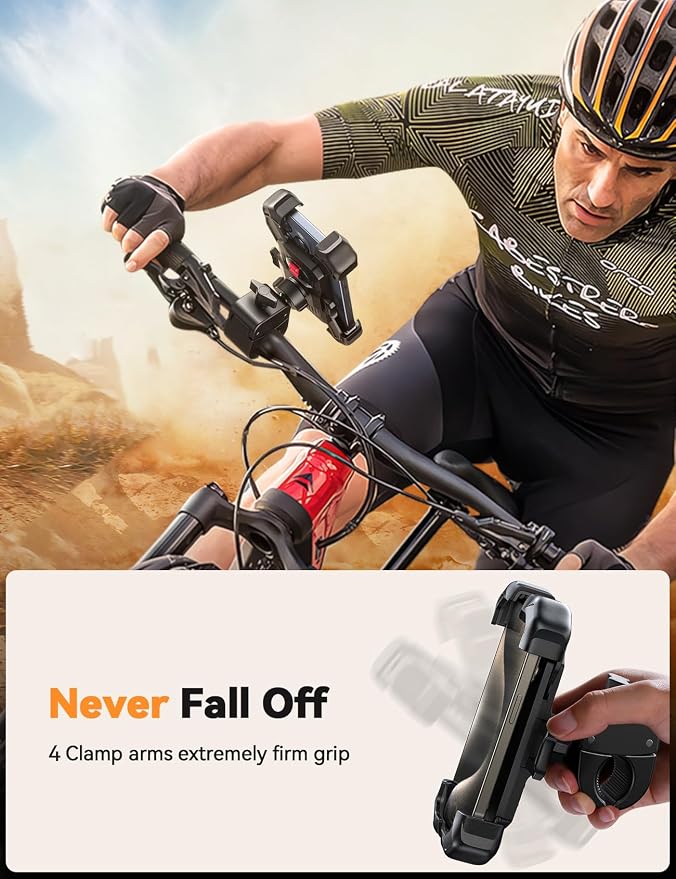 JOYROOM Motorcycle Phone Mount, [1s Auto Lock][100mph Military Anti-Shake] Bike Phone Holder for Bicycle, [10s Quick Install] Handlebar Phone Mount, Compatible with iPhone, Samsung, All Cell Phone