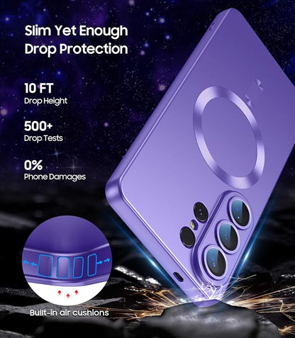 Magnetic for Samsung Galaxy S26 Ultra Case [Compatible with MagSafe][Built-in Camera Lens Protector] Slim Soft Silicone Bumper Shockproof Metallic Luster Phone Case, Purple