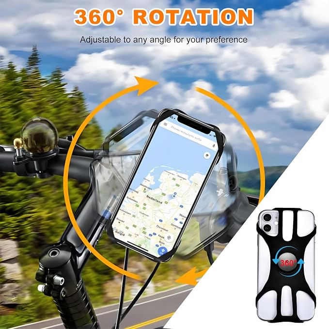 Yourkar Bicycle Phone Holder, 360° Rotation Detachable Shock Absorbing Bike Phone Holder, Universal Adjustable Smartphone Holder for Bicycles and Motorcycles, Bike Accessories