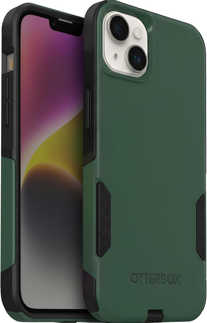 OtterBox iPhone 16e, 15, 14, & 13 Commuter Series Case - Slim & Tough, Pocket-Friendly, with Port Protection - Green/Black