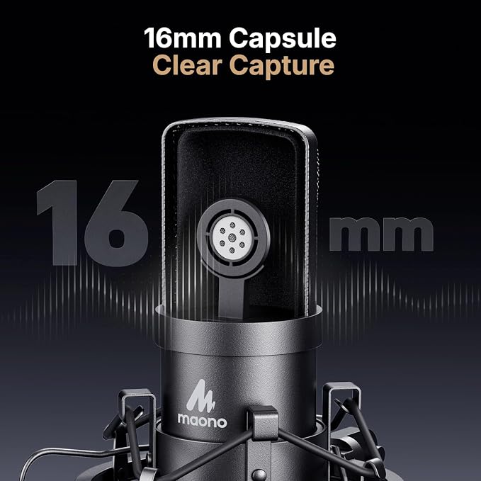 USB Microphone, MAONO 192KHZ/24Bit Plug & Play PC Computer Podcast Condenser Cardioid Metal Mic Kit with Professional Sound Chipset for Recording, Gaming, Singing, YouTube (AU-A04)