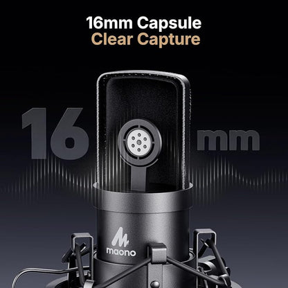 USB Microphone, MAONO 192KHZ/24Bit Plug & Play PC Computer Podcast Condenser Cardioid Metal Mic Kit with Professional Sound Chipset for Recording, Gaming, Singing, YouTube (AU-A04)