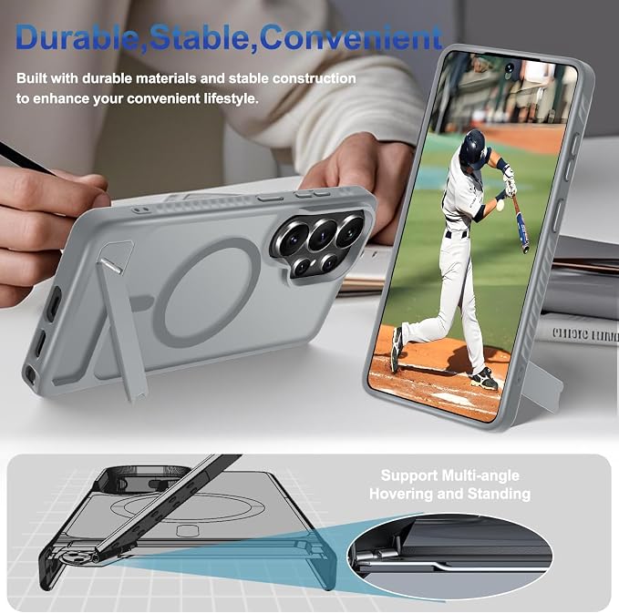 RMOCR for Samsung Galaxy S26 Ultra Case with Screen Protector+Lanyard Wrist Strap,Magnetic Translucent Matte Rugged Slim Phone Cover Built in Invisible Kickstand [Fit for MagSafe],2026 Grey